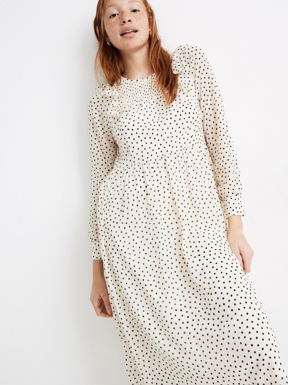 Madewell Cream Midi Dress with Black Polka Dots